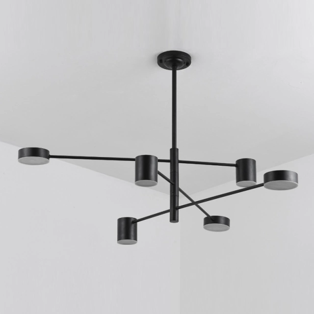 Mid Century Modern 4/6/8 Light LED Sputnik  Chandelier with Rotatable Arms in Black For Living Room