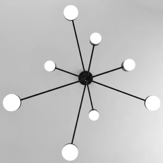 Mid Century Modern 4/6/8 Light LED Sputnik  Chandelier with Rotatable Arms in Black For Living Room