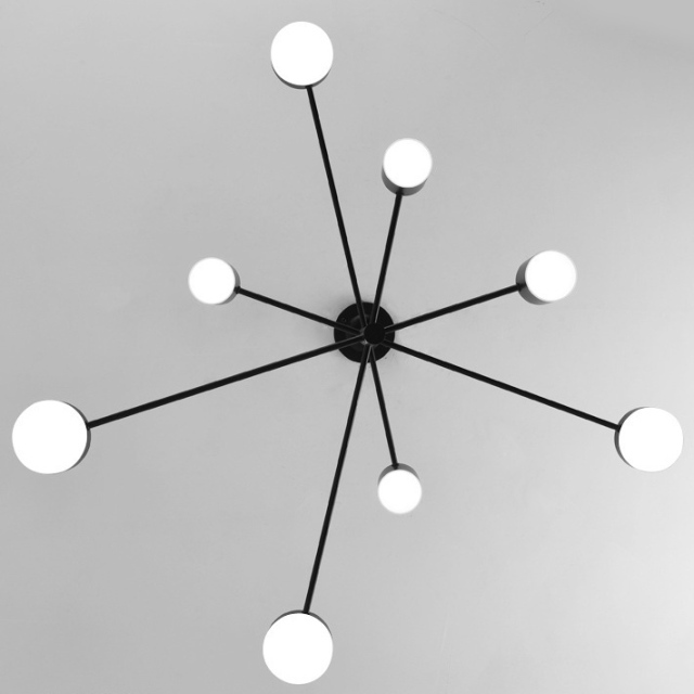 Mid Century Modern 4/6/8 Light LED Sputnik  Chandelier with Rotatable Arms in Black For Living Room