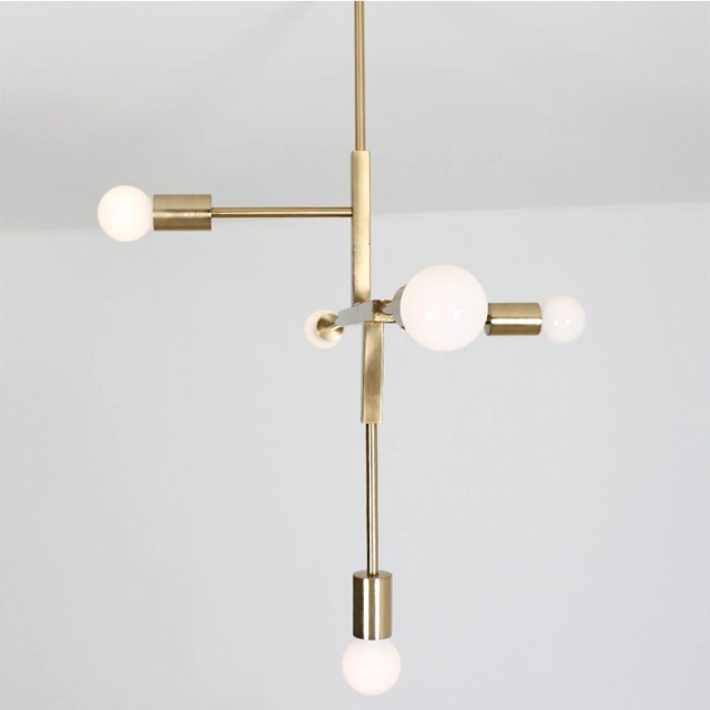 Mid Century Modern 5 Light Chandelier in Black/Brass For Dining Room