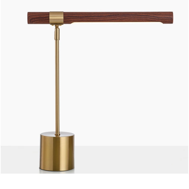 Modern Simple 1 Light Brass Table Lamp Wood Grain Design for Study Room