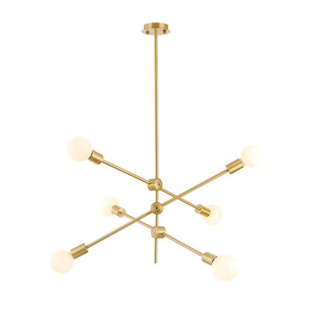 Mid Century Modern 6 Light Sputnik Chandelier Rotatable Brass Chandelier For Foyer Dining Room