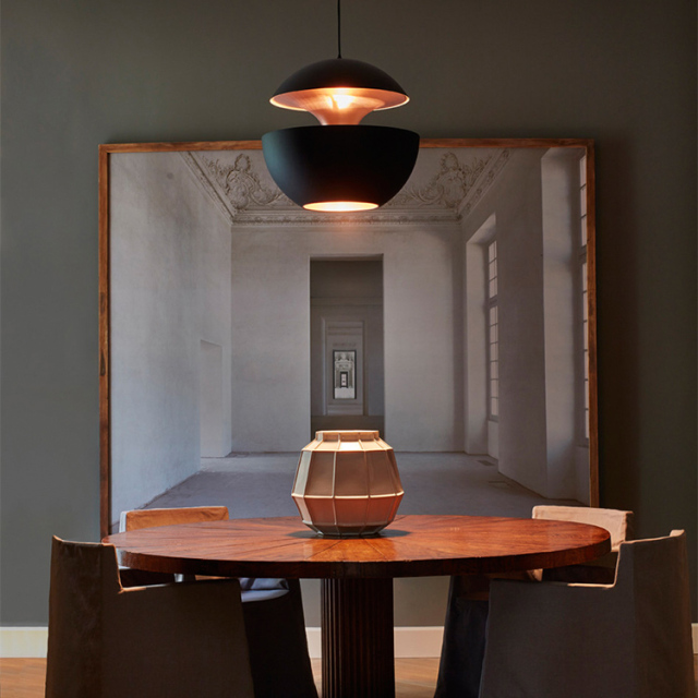 Mid Century Modern 1 Light Aluminum Pendant in Black/White For Dining Room/Living Room