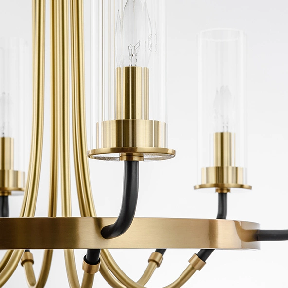 Mid Century Modern 6 Light Glass Chandelier in Black/Gold For Foyer ...