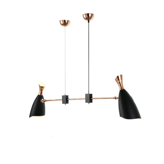 Mid Century Modern 2 Lights LED Copper/Black Metal Chandelier for Bar/Dining Room