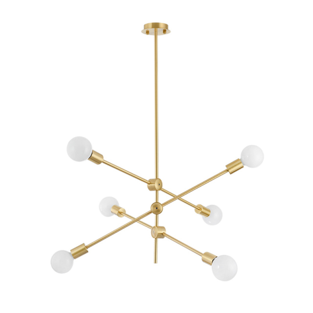 Mid Century Modern 6 Light Sputnik Chandelier Rotatable Brass Chandelier For Foyer Dining Room