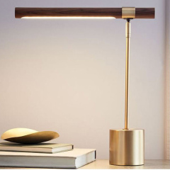 Modern Simple 1 Light Brass Table Lamp Wood Grain Design for Study Room