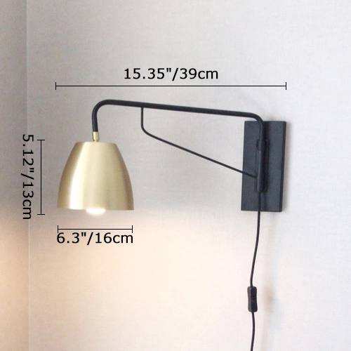 Contemporary Style 1 Light Plug-in Wall Sconce in Brass and Black for Bedside