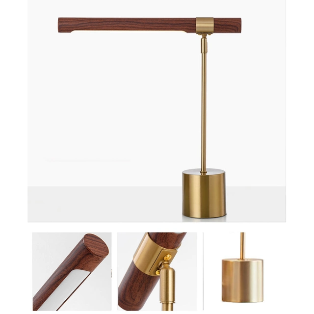 Modern Simple 1 Light Brass Table Lamp Wood Grain Design for Study Room
