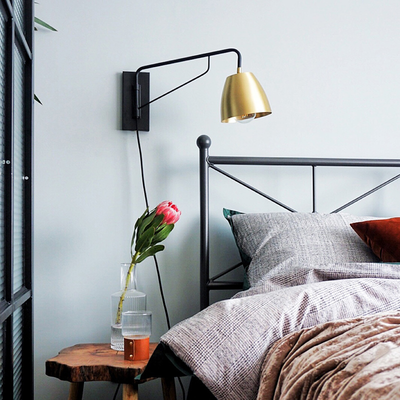 Contemporary Style 1 Light Plugin Wall Sconce in Brass and Black for