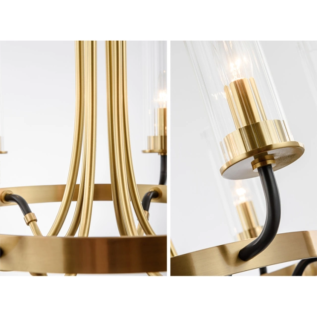 Mid Century Modern 6 Light Glass Chandelier in Black/Gold For Foyer Living Room Dining Room