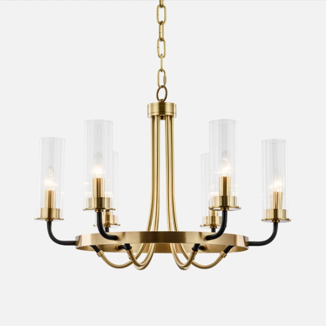 Mid Century Modern 6 Light Glass Chandelier in Black/Gold For Foyer Living Room Dining Room