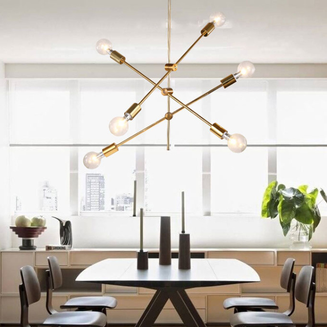 Mid Century Modern 6 Light Sputnik Chandelier Rotatable Brass Chandelier For Foyer Dining Room