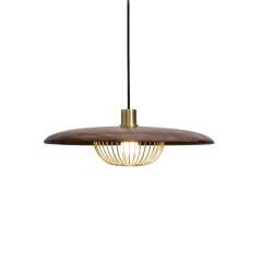 Modern Simple 1 Light Sauser Cage Pendant in Walnut/Wood Grain/Gold For Dining Table