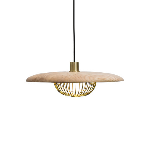 Modern Simple 1 Light Sauser Cage Pendant in Walnut/Wood Grain/Gold For Dining Table