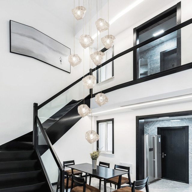 Modern Style Glass Foyer Chandelier Cube Multi-Light Pendant Lamp for Staircase High Ceiling Restaurant Bar Decor
