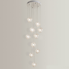 Modern Style Glass Foyer Chandelier Cube Multi-Light Pendant Lamp for Staircase High Ceiling Restaurant Bar Decor