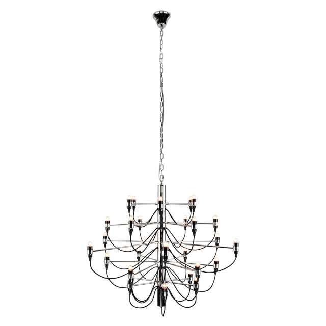 Mid Century Modern Chandelier in Chrome, 18/30/50 Lights Suspension Pendant Chandelier for High Ceiling Entryway Foyer Dining Room