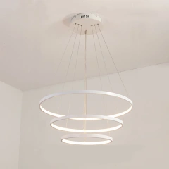 Minimalist Triple Circle LED Chandelier for Large Entryway, Living, Kitchen or Dining Room