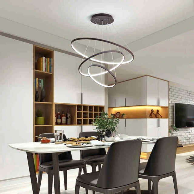 Minimalist Triple Circle LED Chandelier for Large Entryway, Living, Kitchen or Dining Room