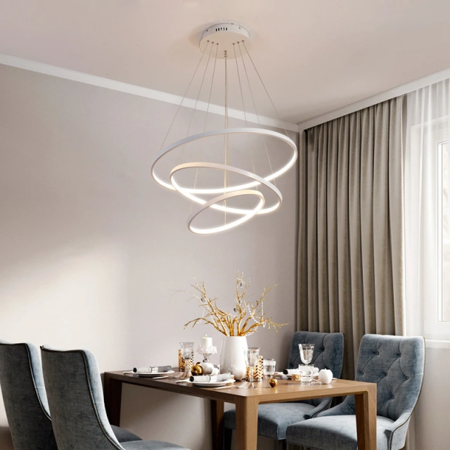 Minimalist Triple Circle LED Chandelier for Large Entryway, Living, Kitchen or Dining Room