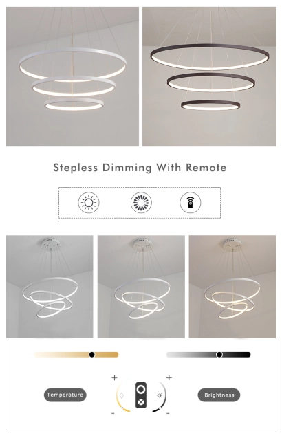 Minimalist Triple Circle LED Chandelier for Large Entryway, Living, Kitchen or Dining Room