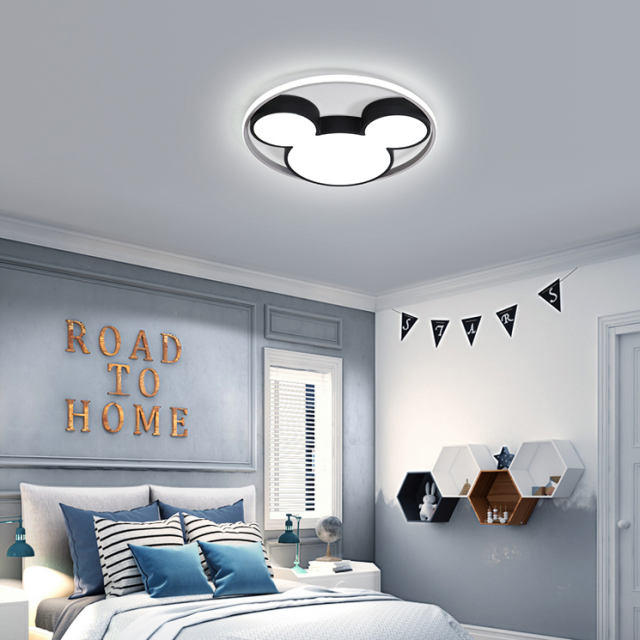 Modern Black Cool Kid Room Dimmable LED Mickey Ceiling Light for Baby