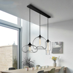 Modern 3 Light Linear Cluster Pendant Light with Clear Glass Shade for Dining Table Kitchen Island Breakfast Bar
