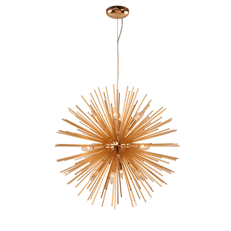 Modern Style 8/12 Light Sunburst Firework Sputnik Chandelier in Gold for Living Room Restaurant