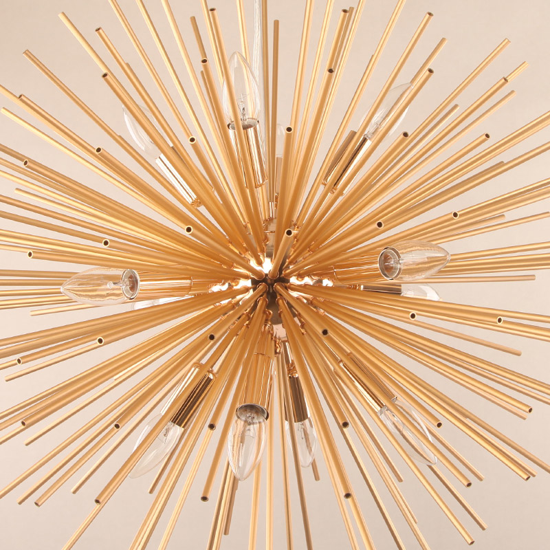 Modern Style 8/12 Light Sunburst Firework Sputnik Chandelier in Gold for Living Room Restaurant