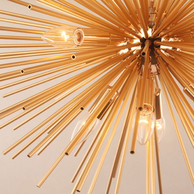 Modern Style 8/12 Light Sunburst Sputnik Chandelier in Gold for Living Room Restaurant