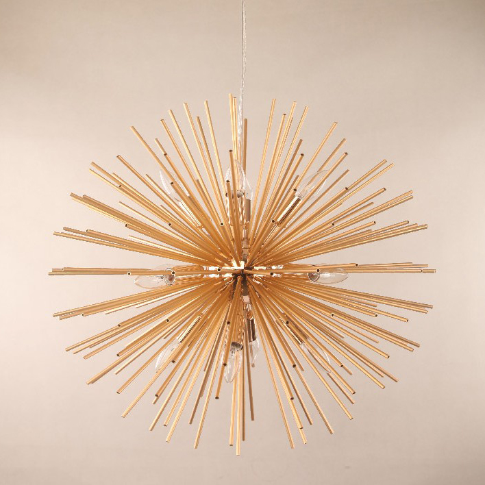 Modern Style 8/12 Light Sunburst Firework Sputnik Chandelier in Gold for Living Room Restaurant