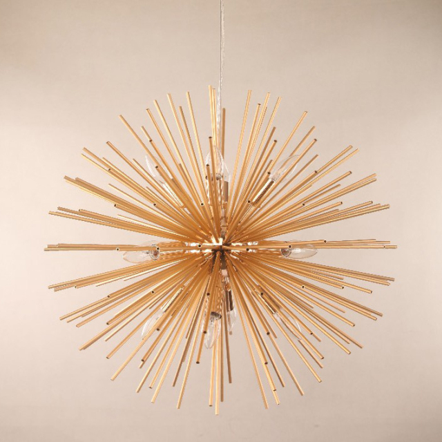 Modern Style 8/12 Light Sunburst Sputnik Chandelier in Gold for Living Room Restaurant