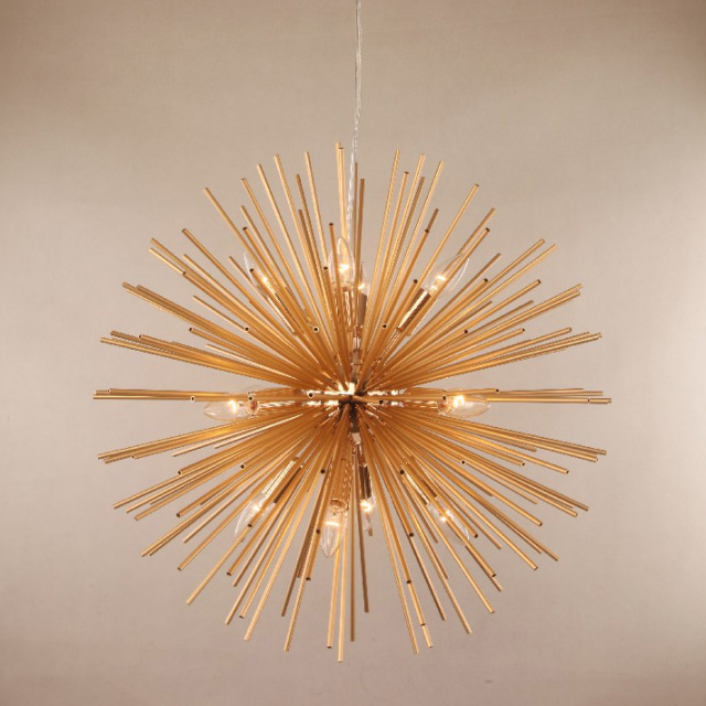 Modern Style 8/12 Light Sunburst Sputnik Chandelier in Gold for Living Room Restaurant