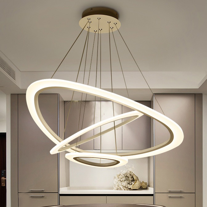 Chic Aluminum Acrylic Orbit 3 Ring Circle Chandelier | VAXLAMP