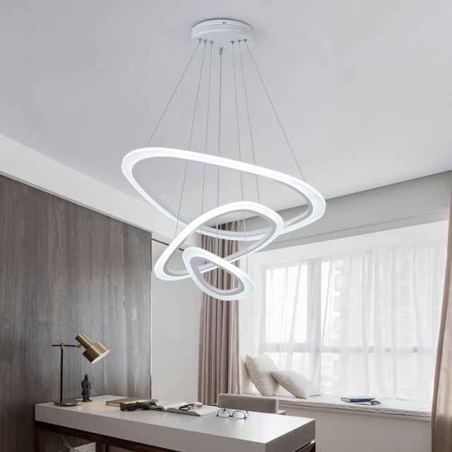 Modern LED 2/3 Rings Geometric Chandelier for Living Room Dining Room