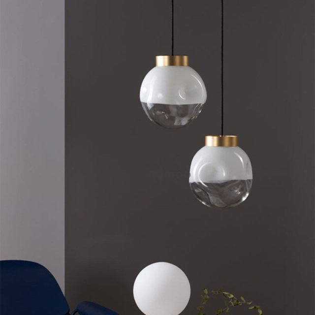 Modern Style 1-Light Half-white Glass Pendant Lamp, Brass, Mouth-blown Glass Shade