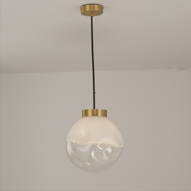 Modern Style 1-Light Half-white Glass Pendant Lamp, Brass, Mouth-blown Glass Shade
