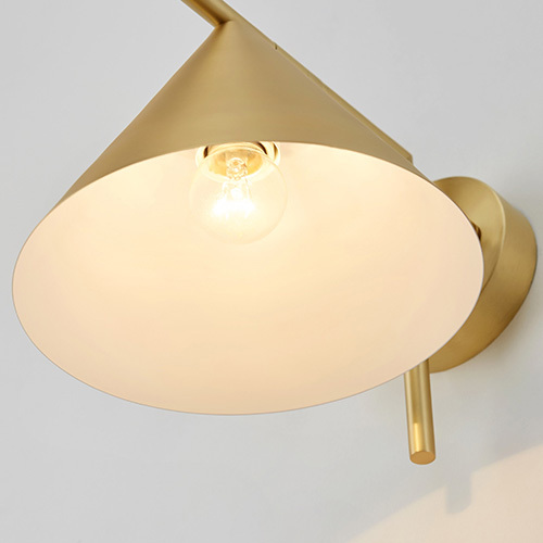 Mid Century Modern 1 Light Brass Wall Sconce with Cone Shade for Bedside Hallway