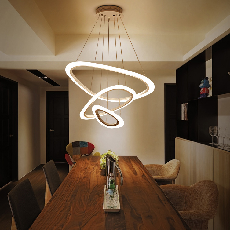 Modern LED 2/3 Rings Geometric Chandelier for Living Room Dining Room