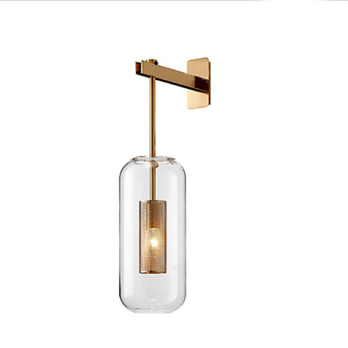 Contemporary 1-Light Brass Wall Lamp with Cylindrical Glass Shade