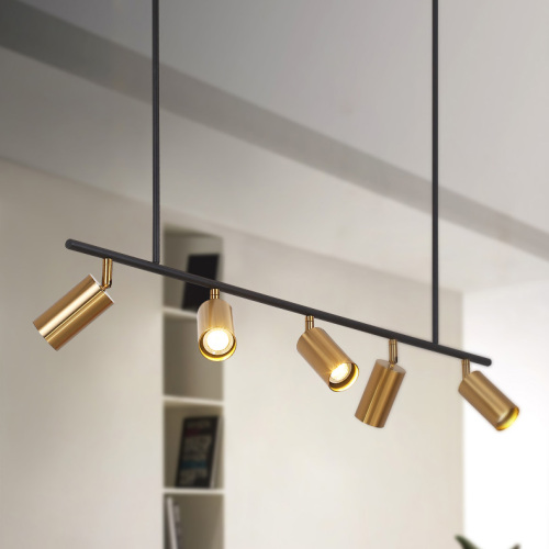 Modern 5-Light Track Lighting Kit Linear Chandelier in Black/Gold for Kitchen Island Dining Room Counter Bar