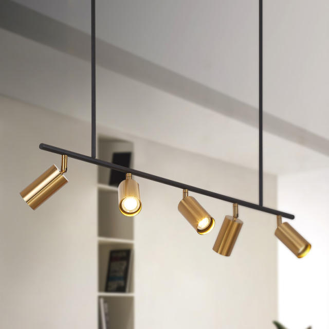 Modern 5-Light Track Lighting Linear Chandelier in Black/Gold for Kitchen Island Dining Room