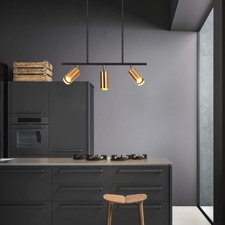 Modern 5-Light Track Lighting Kit Linear Chandelier in Black/Gold for Kitchen Island Dining Room Counter Bar