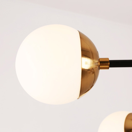 Mid Century Modern 6-Light Sputnik Chandelier in Brass with Globe Shade for Kitchen Entryway