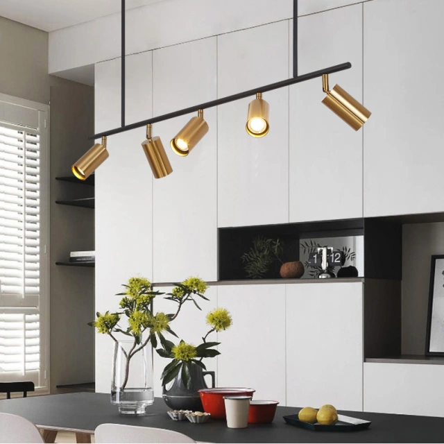 Modern 5-Light Track Lighting Linear Chandelier in Black/Gold for Kitchen Island Dining Room