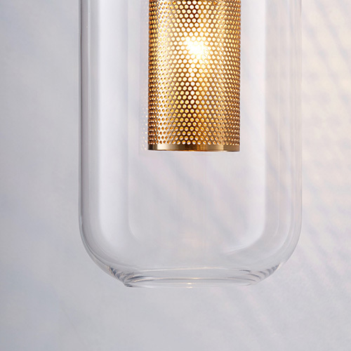 Contemporary 1-Light Brass Wall Lamp with Cylindrical Glass Shade