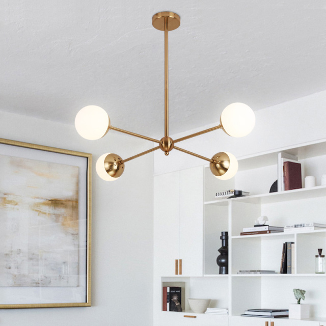 Mid-century Modern 4-Light Sputnik Chandelier for Dining Room, Gold