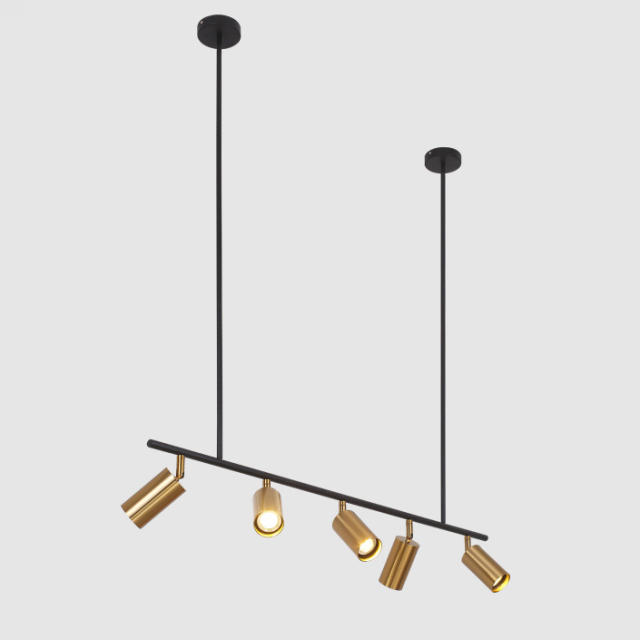 Modern 5-Light Track Light Linear Chandelier in Black/Gold