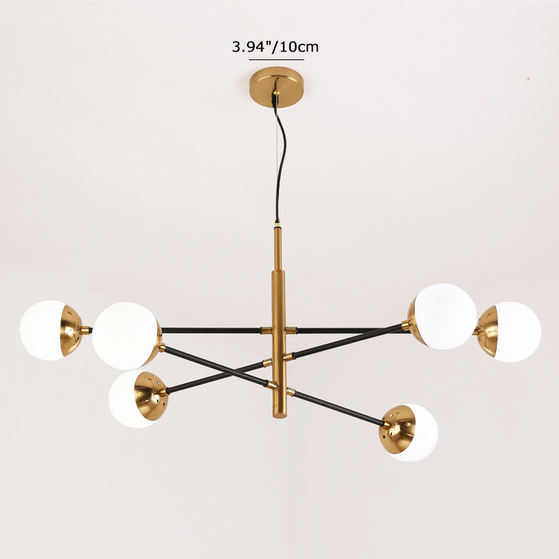 Mid Century Modern 6-Light Sputnik Chandelier in Brass with Globe Shade for Living Room Dining Room